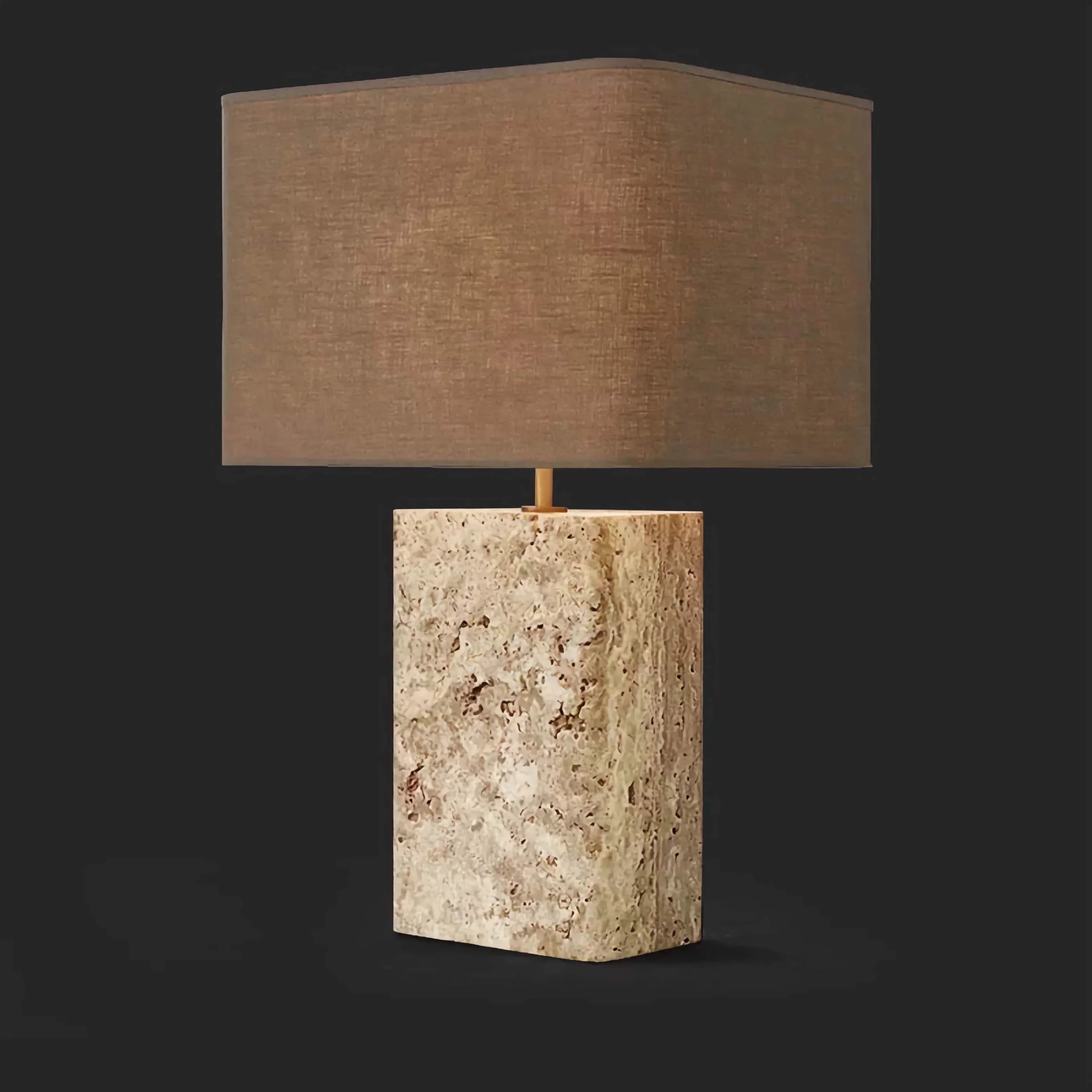Travertine and copper table lamp full view