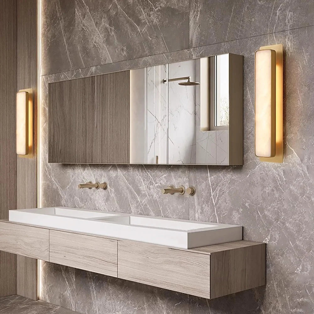 Alabaster & Copper Wall Sconce | Vertical Stone-panel Modern Minimalist Hallway Bedside Casalolalights Luxury Lamps
