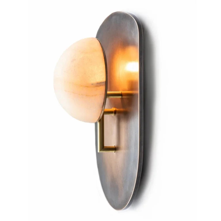 Moon Marble Globe Sconce | Patinated Brass Bedside Light