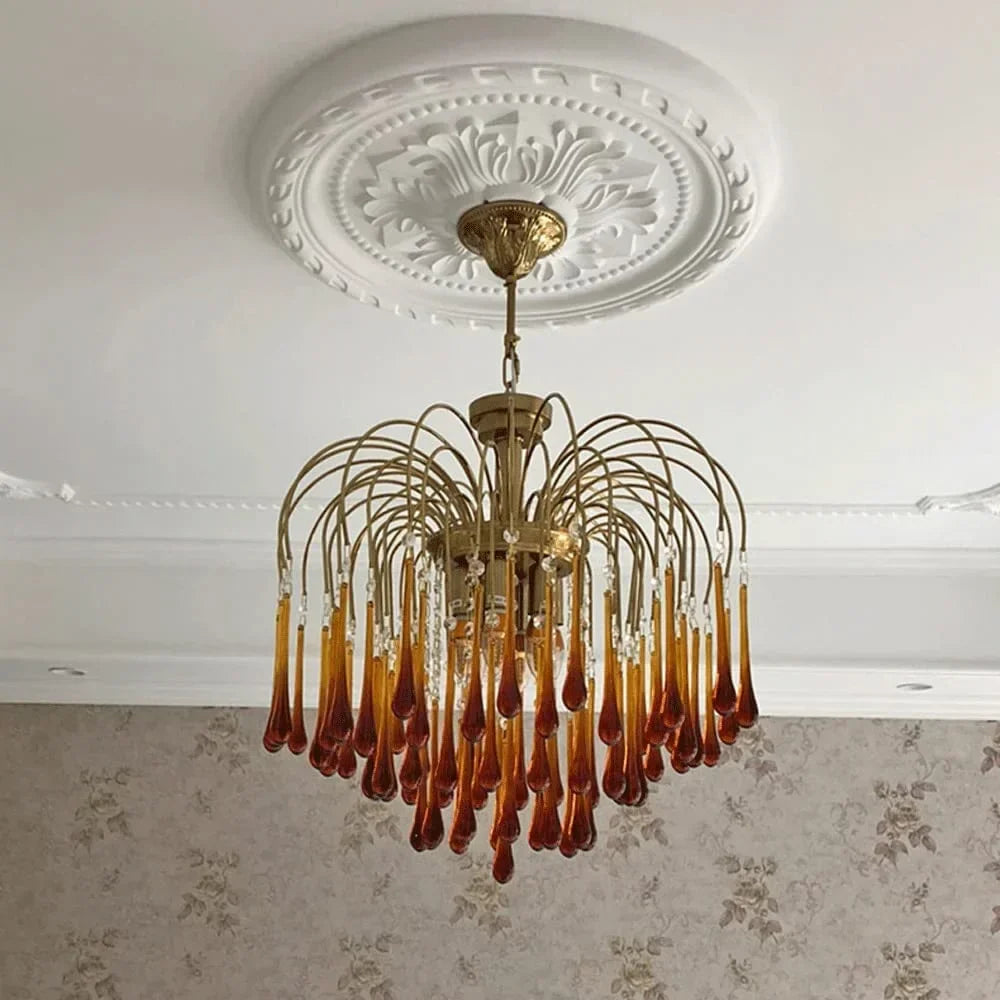 Amber Glass Teardrop Chandelier for Dining Room | Murano-style 60 or 80 Cm (24 31 In) 6 8 Lights Casalola Luxury Lamps