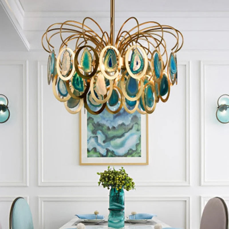 Agate Chandelier 55cm & 85cm | Natural Stone 5 or 8-light Statement Light Dining Room Entry Island Casalolalights