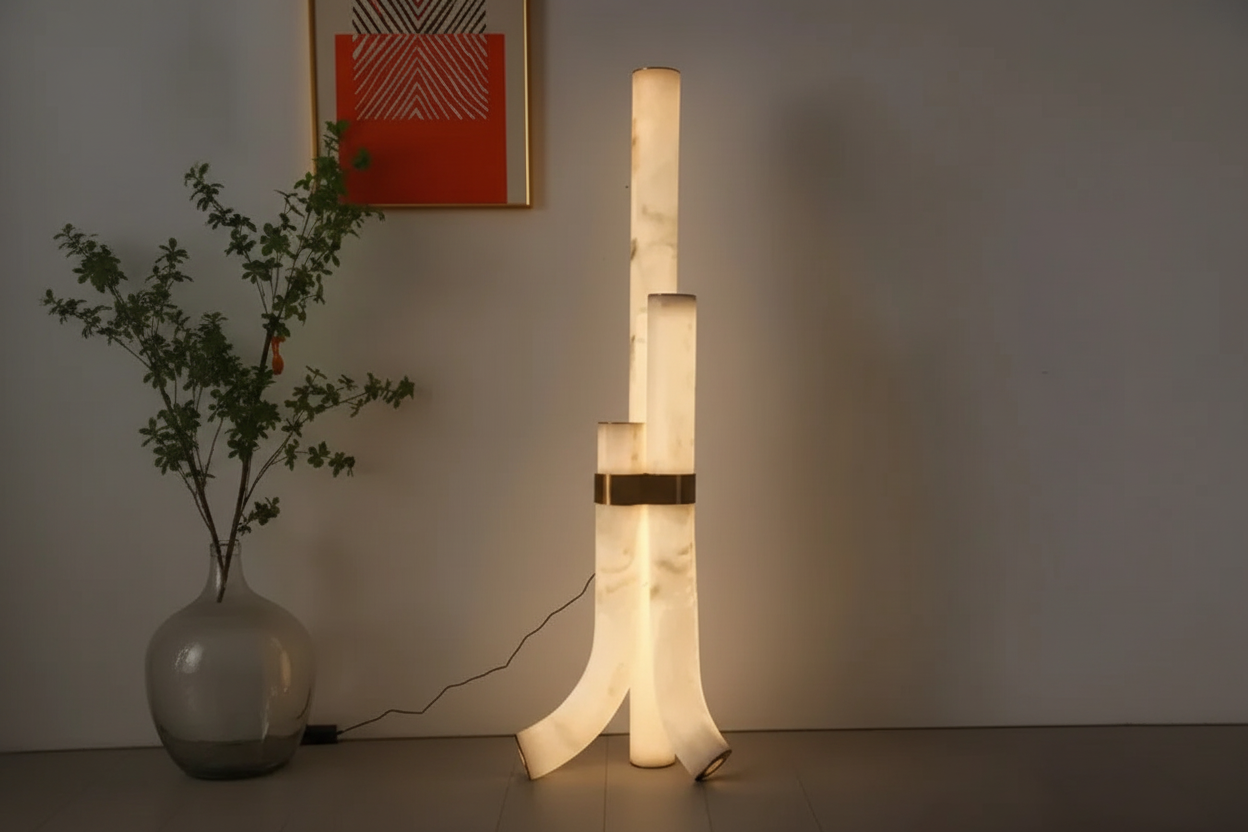 Luce d'Alabastro natural stone column casting soft light