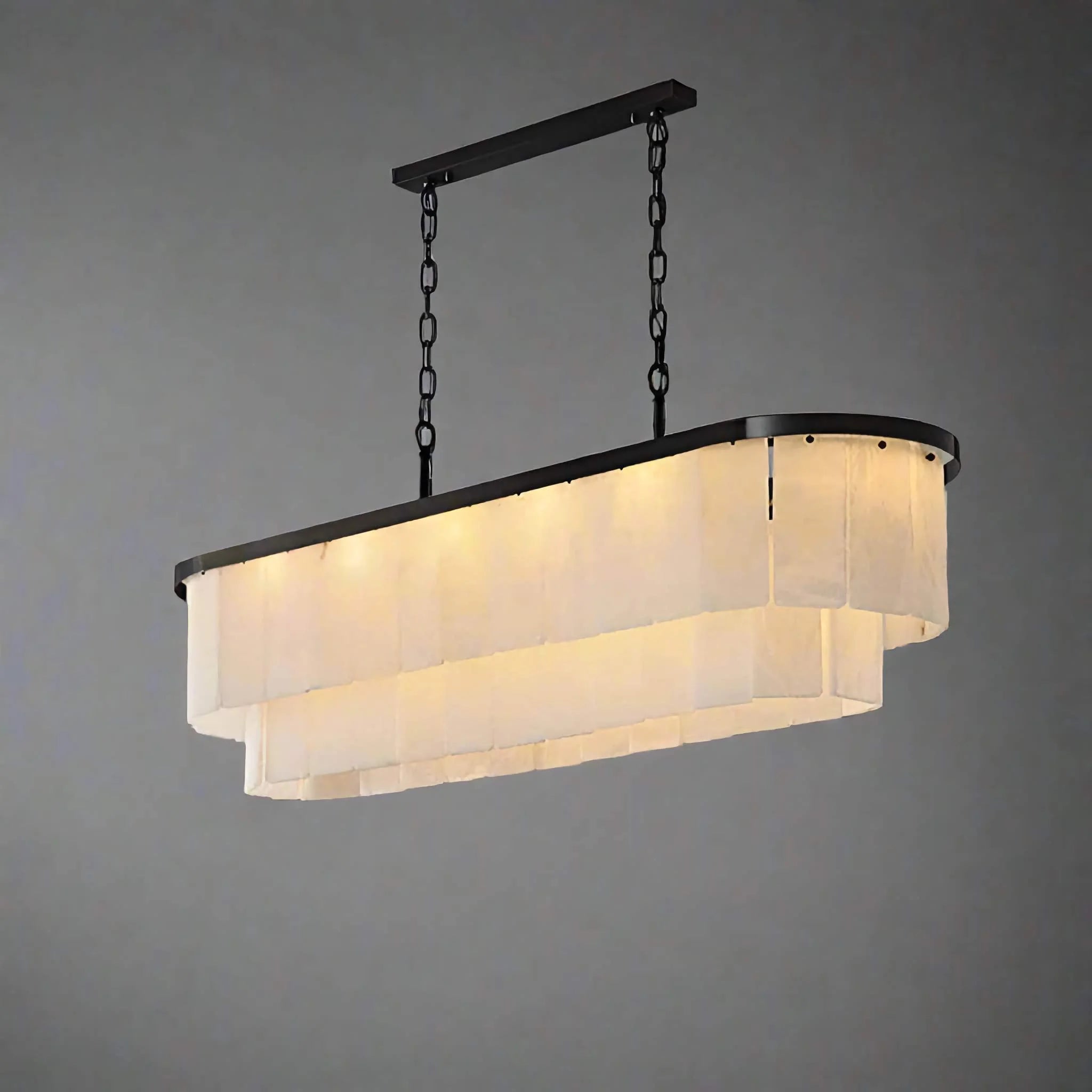 Natural Alabaster Tiered Island Chandelier | Black Framed Kitchen Pendant