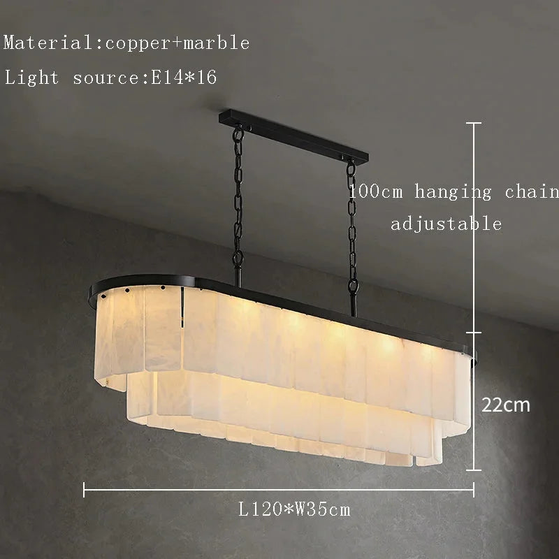 Natural Alabaster Tiered Island Chandelier | Black Framed Kitchen Pendant