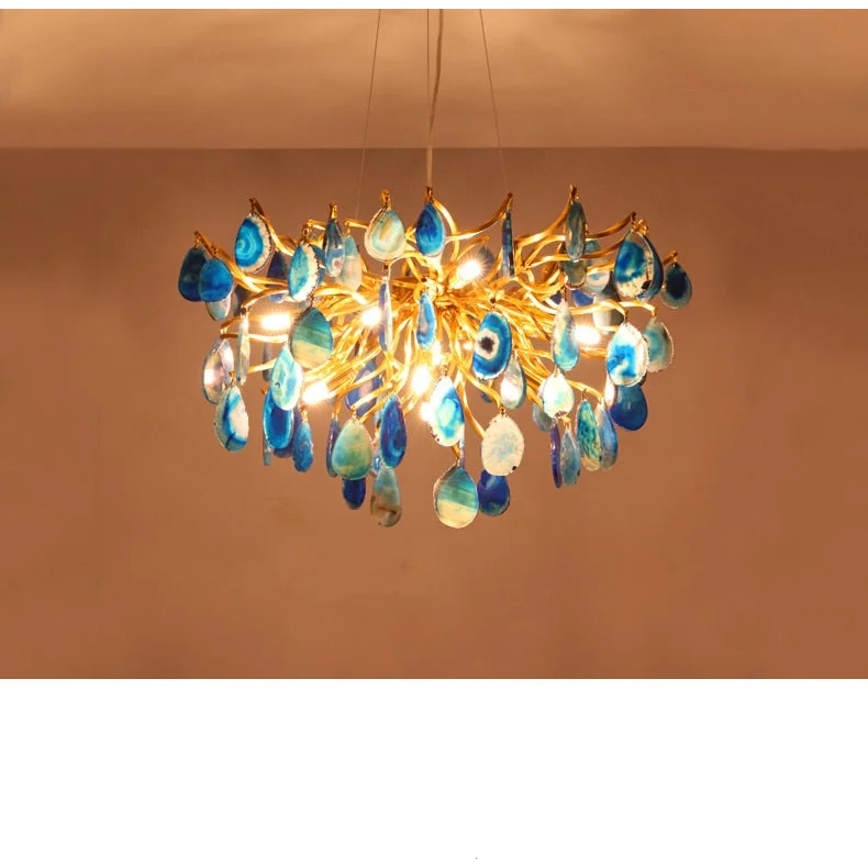 Natural Green Agate Chandelier | Modern Luxury | Semi Flush Mount for Living Room