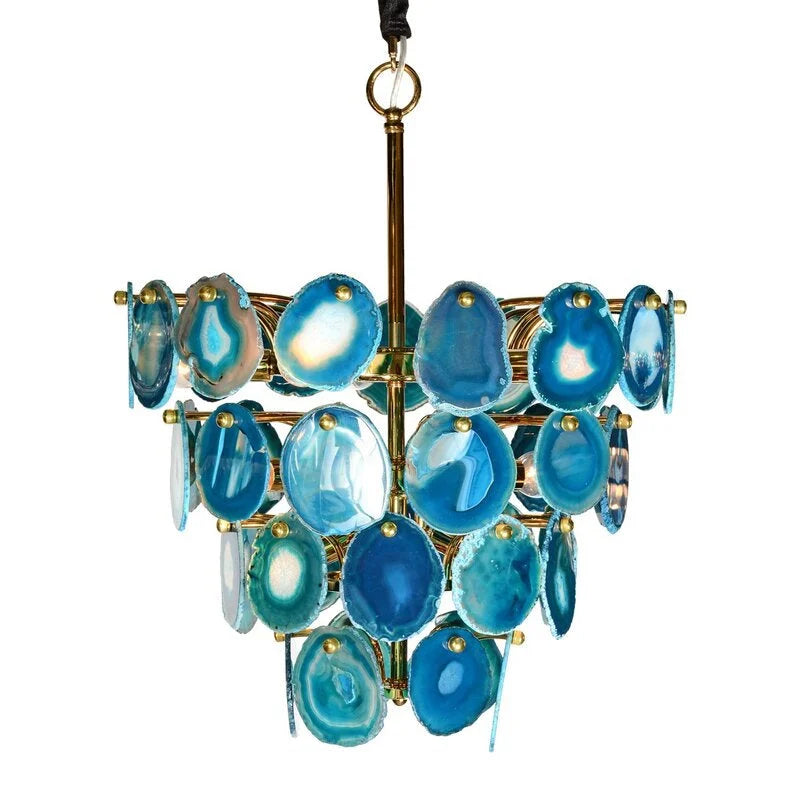 Natural Green Agate Chandelier | Modern Luxury | Semi Flush Mount for Living Room