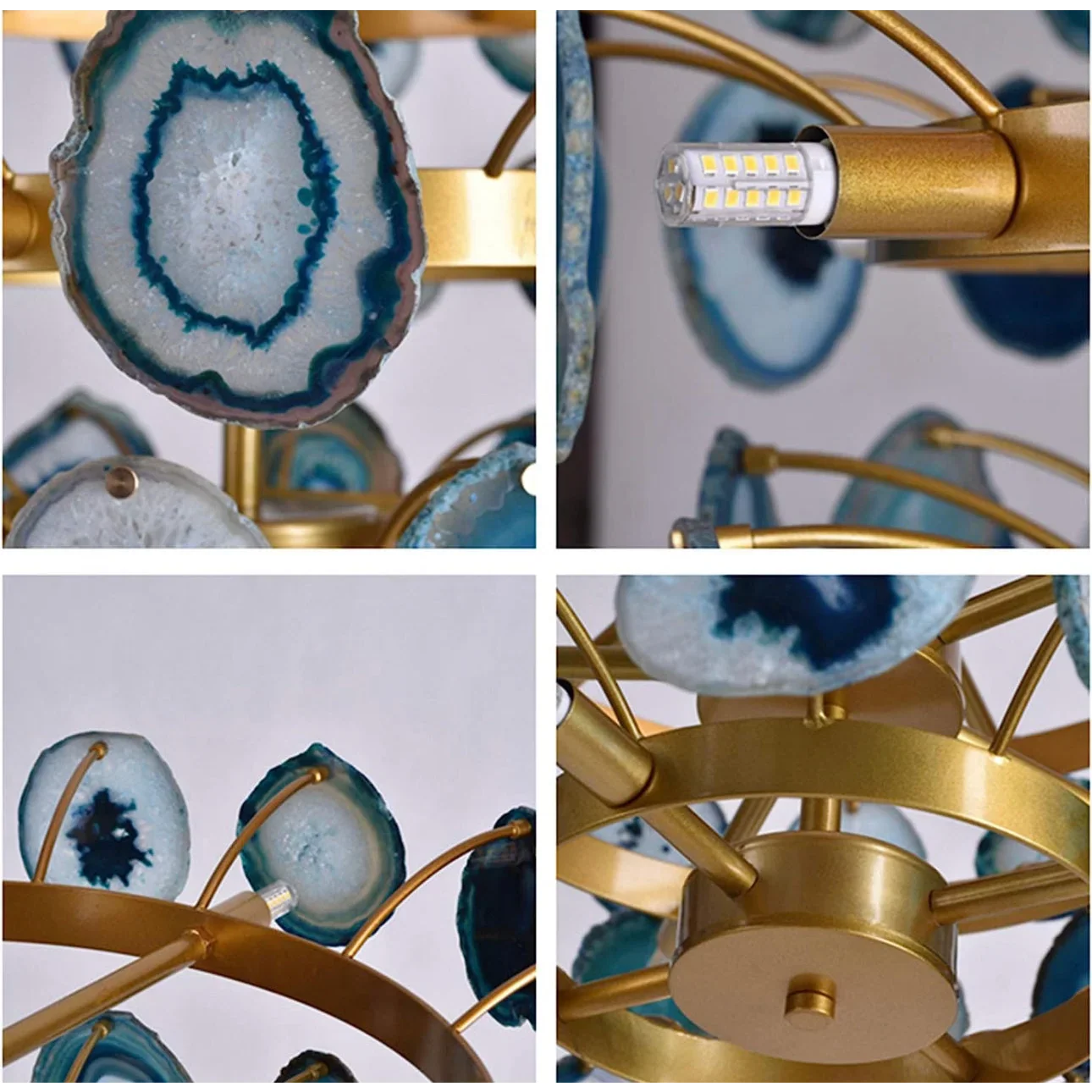 Green Agate Chandelier 45cm | Natural Stone Semi-flush Ceiling Light Translucent Slices Living & Dining Casalolalights