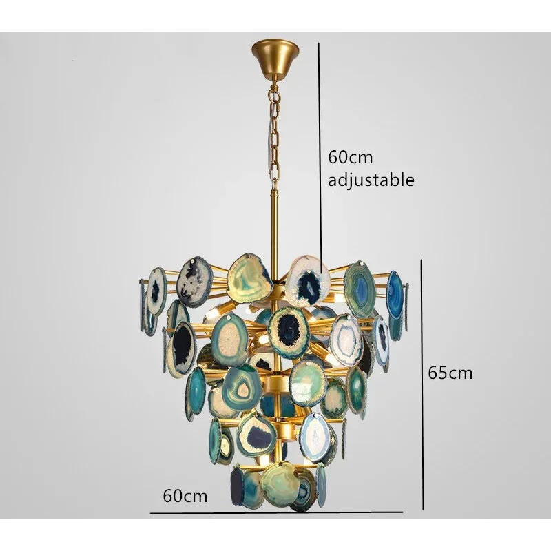 Green Agate Chandelier 45cm | Natural Stone Semi-flush Ceiling Light Translucent Slices Living & Dining Casalolalights