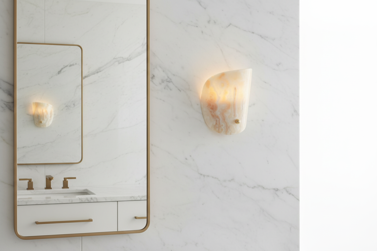 Natural Jade Wall Sconce – Curved Stone Light with Warm Led for Bedroom Hallway or Bathroom Casalolalights Luxury Lamps