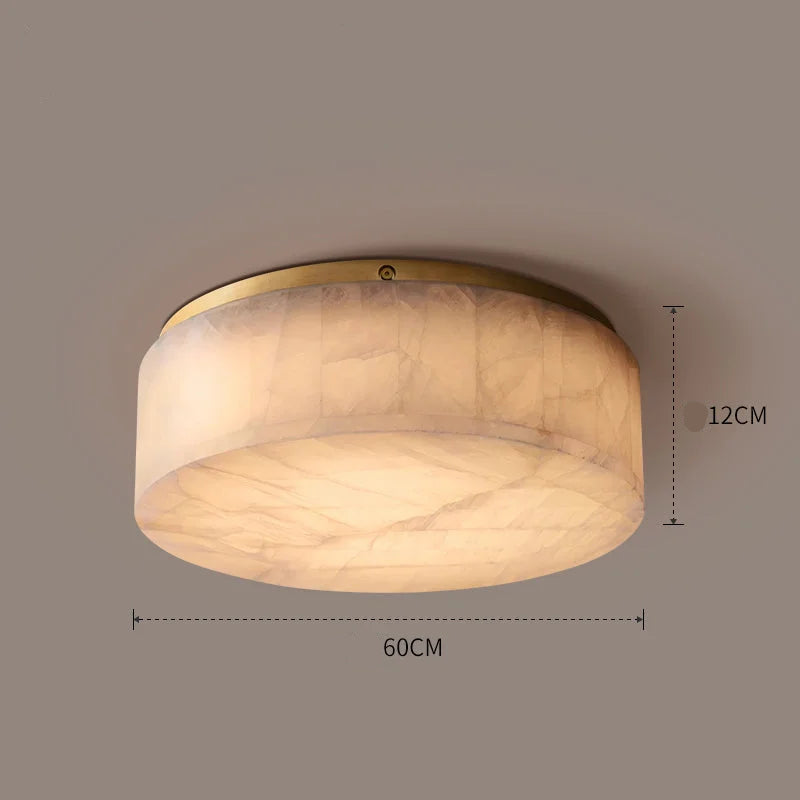 Round Natural Marble Flush Mount | Modern Ceiling Light for Bedroom