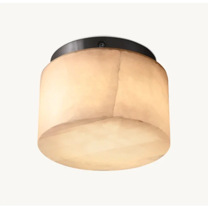 Round Natural Marble Flush Mount | Modern Ceiling Light for Bedroom