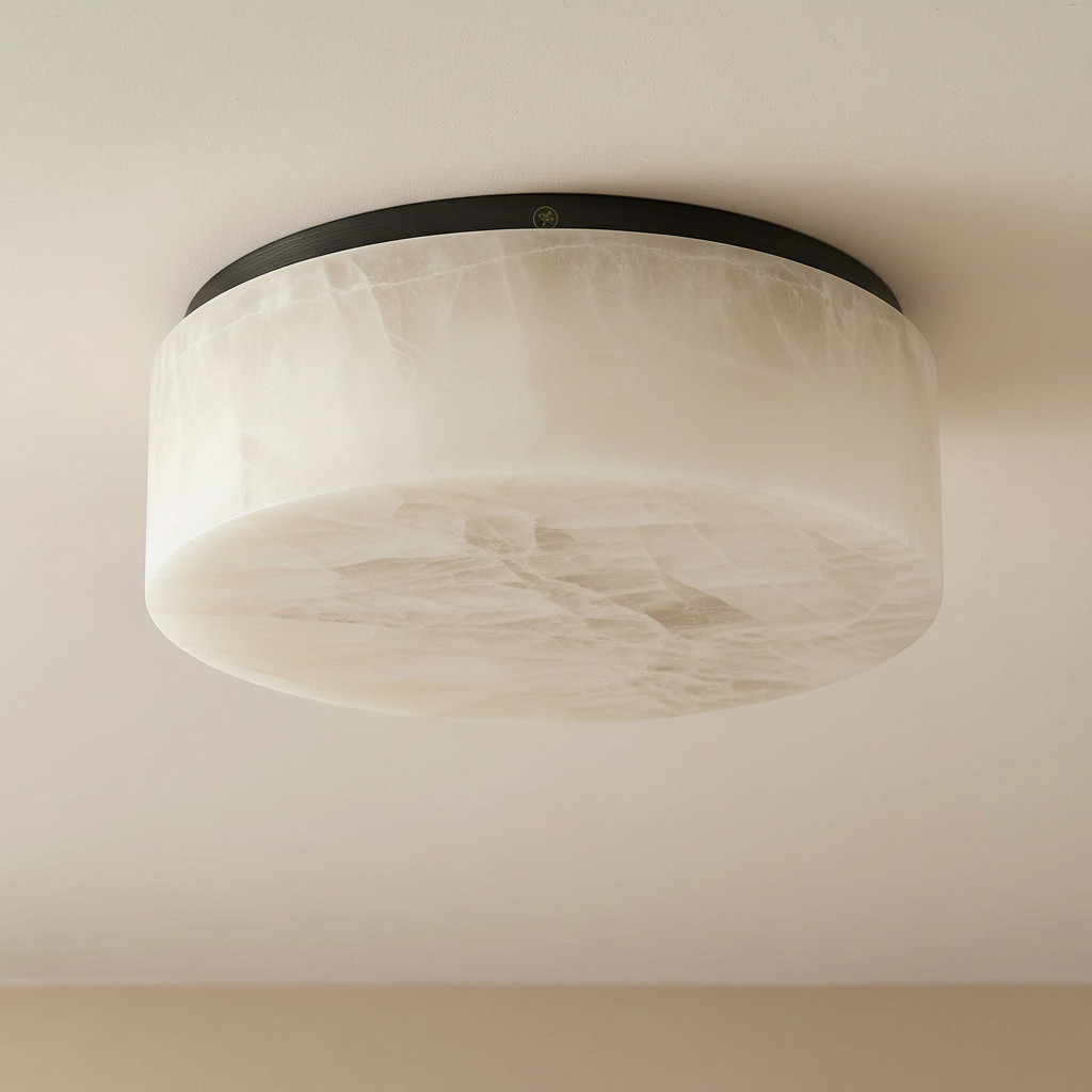 Alabaster flush mount in a hallway