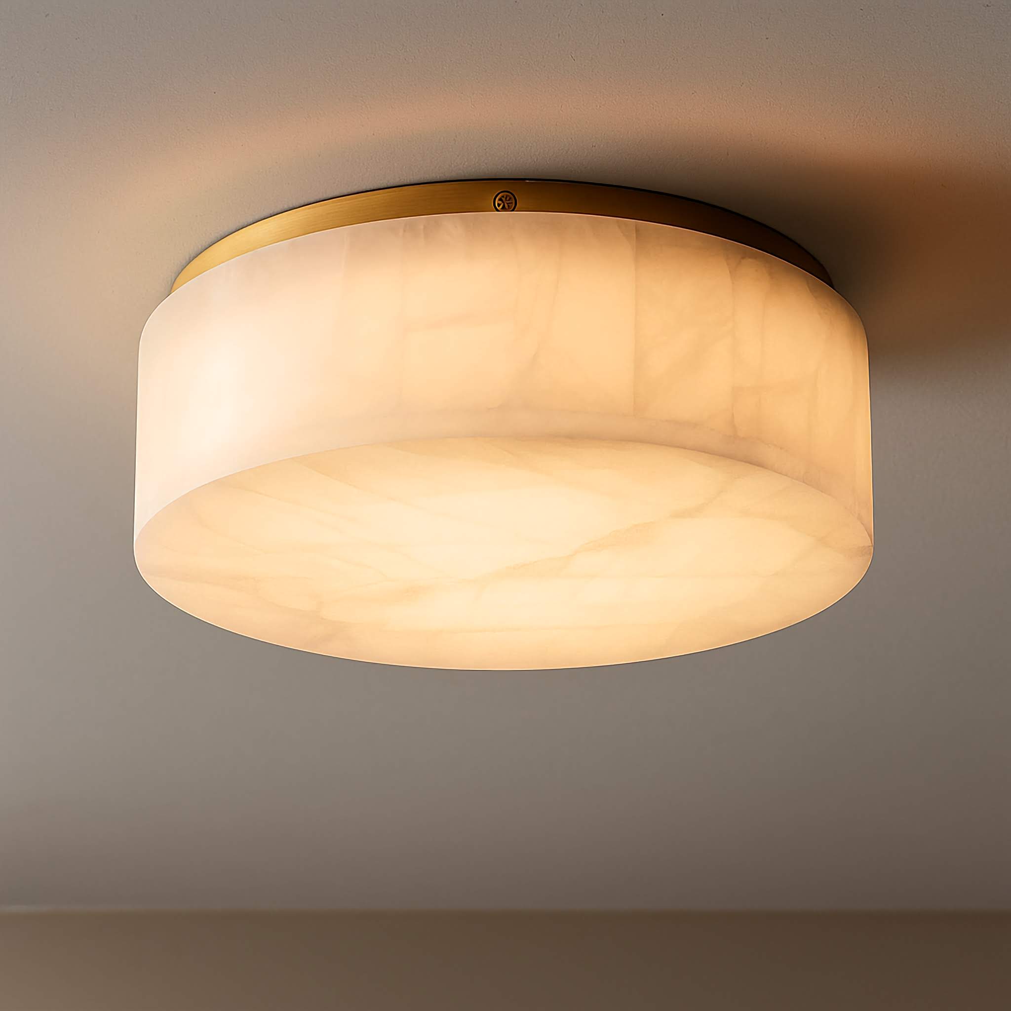 Round Natural Marble Flush Mount | Modern Ceiling Light for Bedroom Living Room Hallway | Lighting for Low