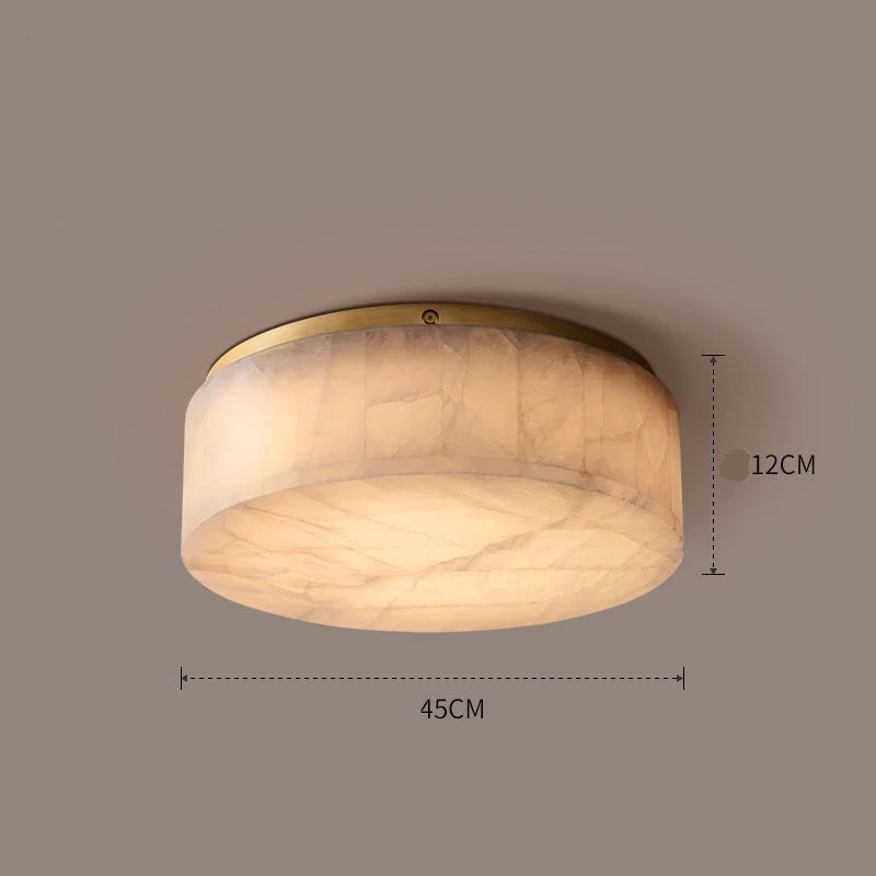 Round Natural Marble Flush Mount | Modern Ceiling Light for Bedroom