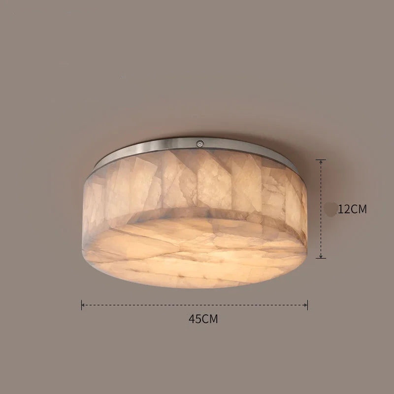 Round Natural Marble Flush Mount | Modern Ceiling Light for Bedroom
