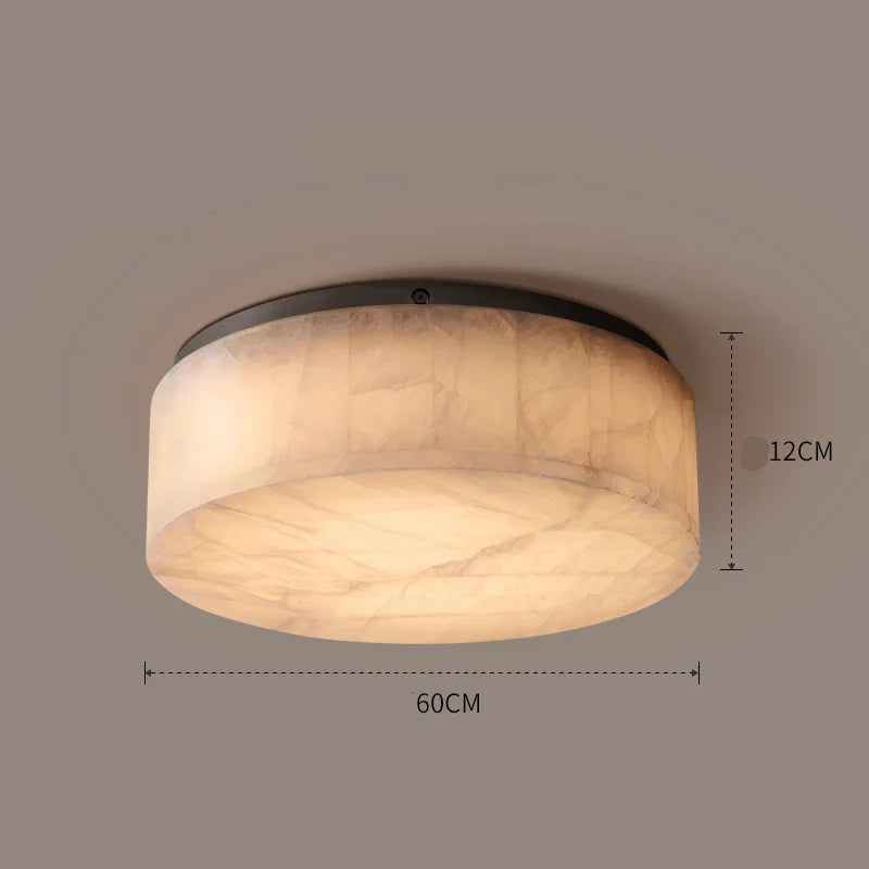 Round Natural Marble Flush Mount | Modern Ceiling Light for Bedroom