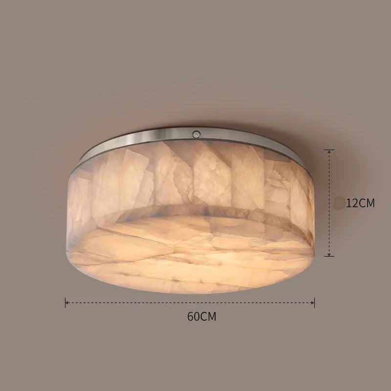 Round Natural Marble Flush Mount | Modern Ceiling Light for Bedroom