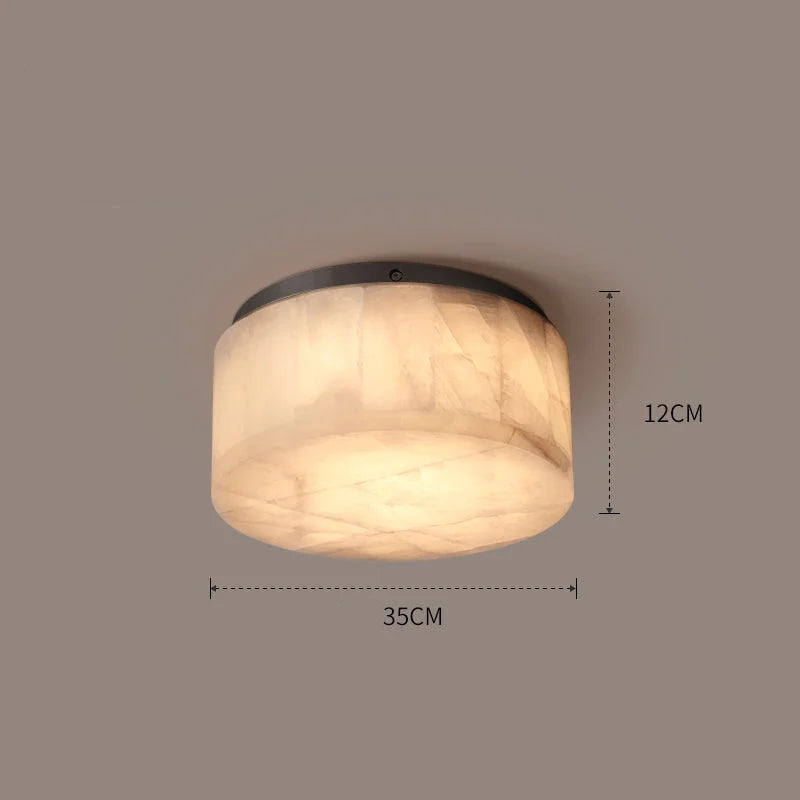 Round Natural Marble Flush Mount | Modern Ceiling Light for Bedroom