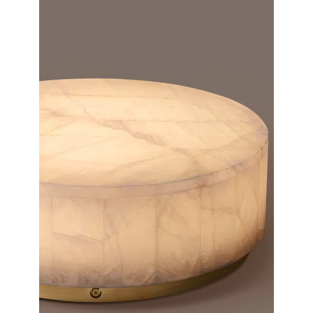 Round Natural Marble Flush Mount | Modern Ceiling Light for Bedroom