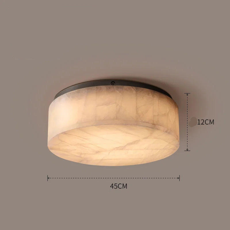 Round Natural Marble Flush Mount | Modern Ceiling Light for Bedroom