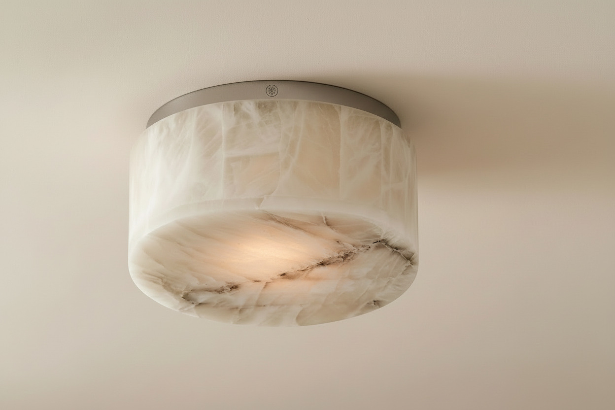 Round alabaster IP65 flush mount full view