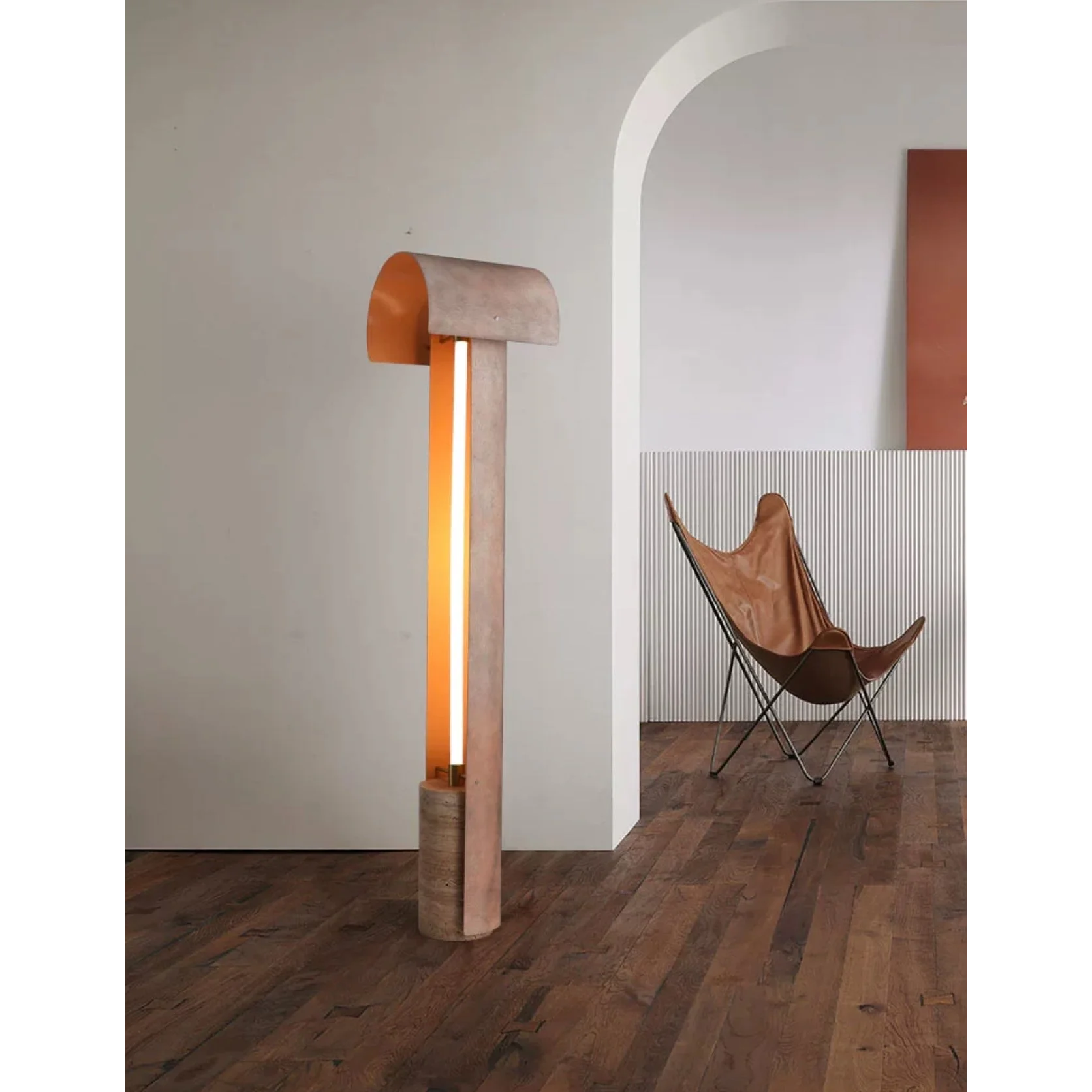 Modern Luxury Floor Lamp with Textured Metal Shade and Stone Base for Living Room Bedroom or Office