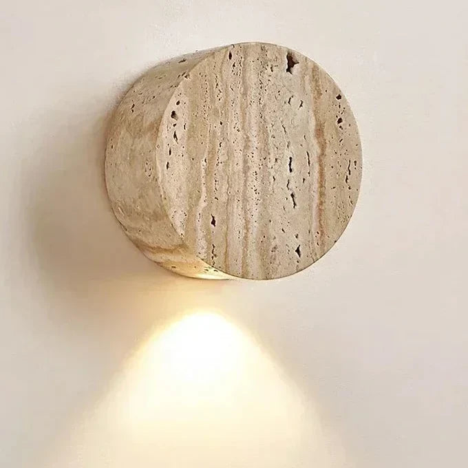 Travertine Wall Sconce | Cylindrical Natural Stone Led Light Warm Glow Dining Room Living & Hallway Casalolalights