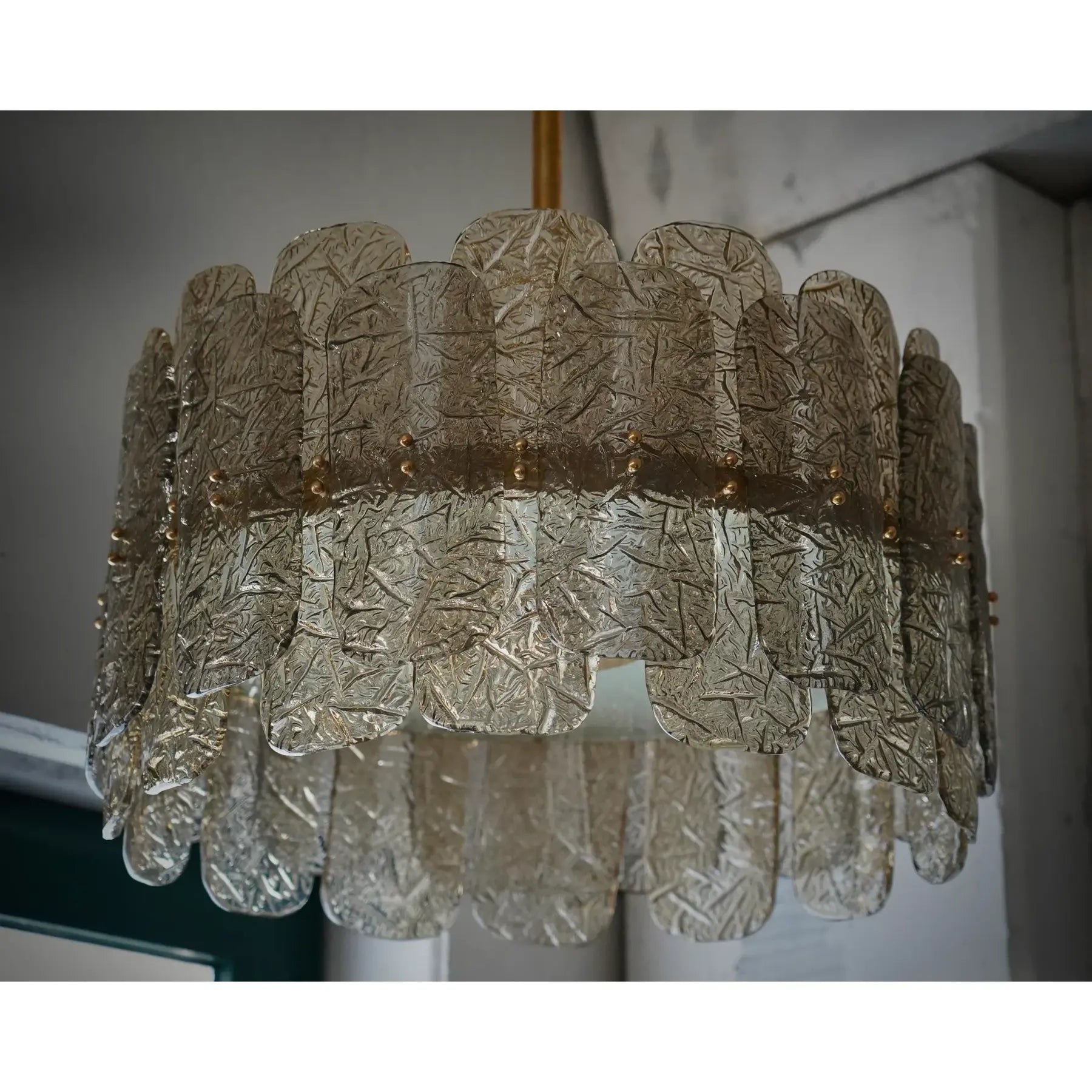 Smoky Art Glass and Brass Chandelier Tall Tiered Dining Room or Entryway Light Fixture for High Ceilings Casalolalights