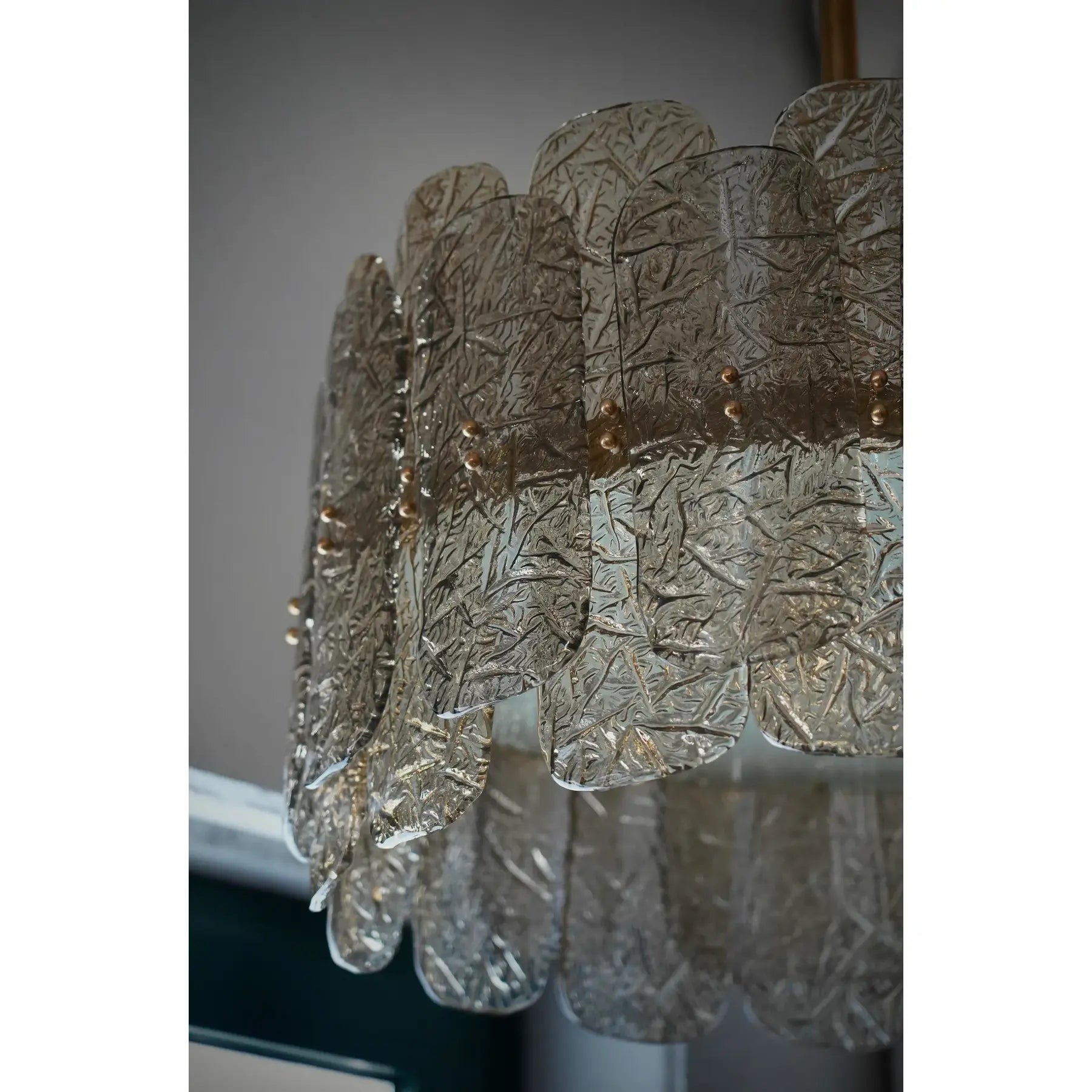 Smoky Art Glass and Brass Chandelier Tall Tiered Dining Room or Entryway Light Fixture for High Ceilings Casalolalights
