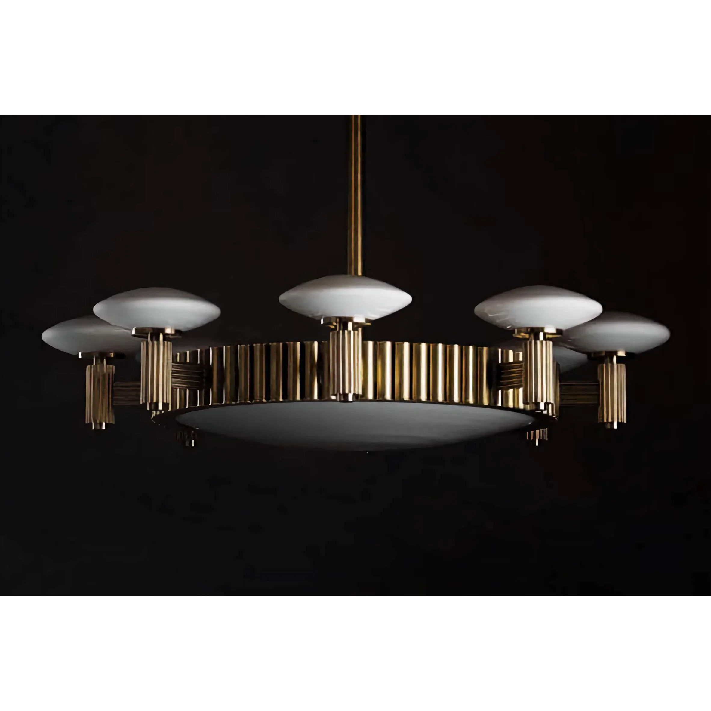 Art Deco Brass Chandelier | Vintage Stepped Frame with Frosted Uplights | Statement Pendant for Dining or Foyer