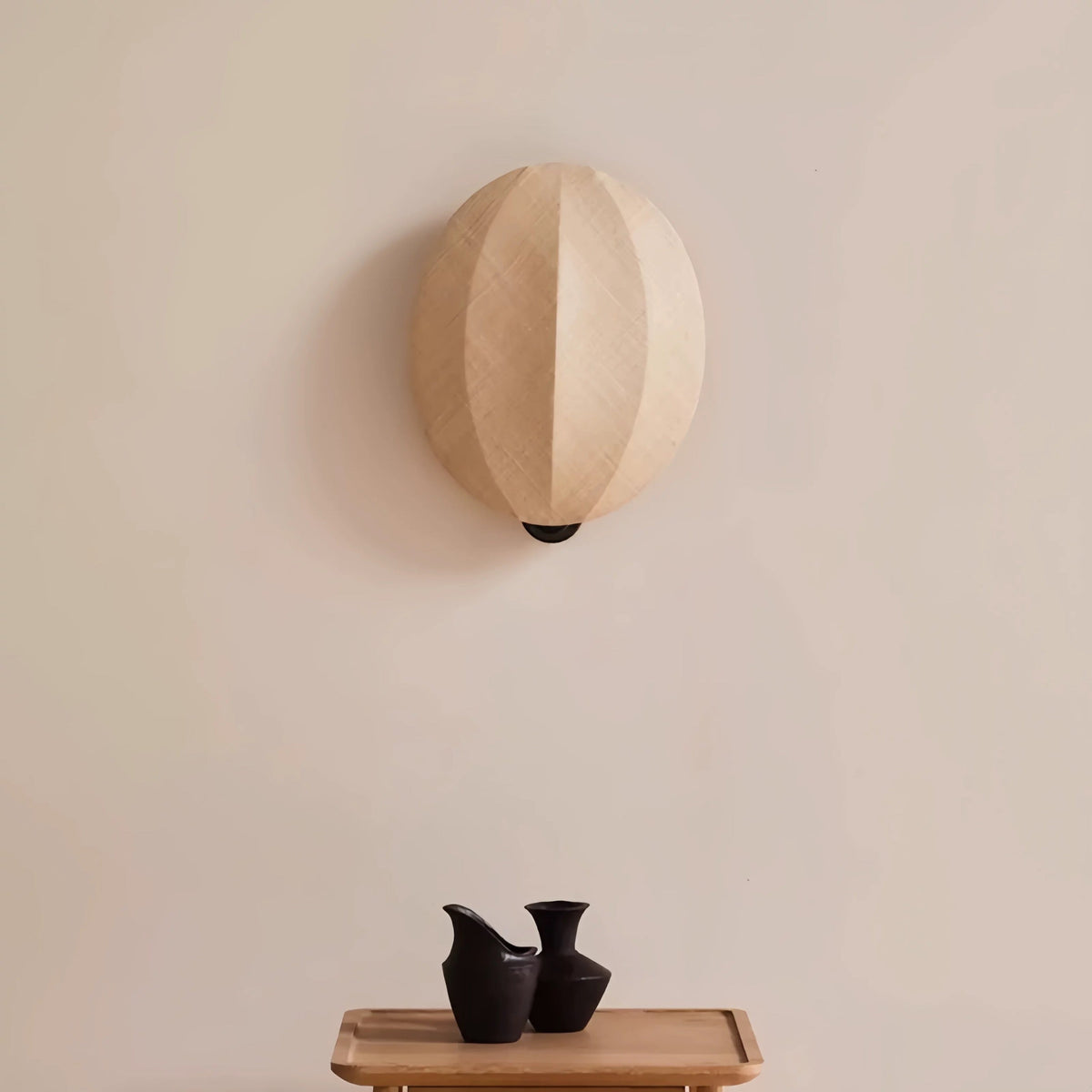 Solid Oak Disc Wall Sconce | Dimmable Low Profile Hallway Light Staircase 2700k Backlit Led Casalola Lights Luxury