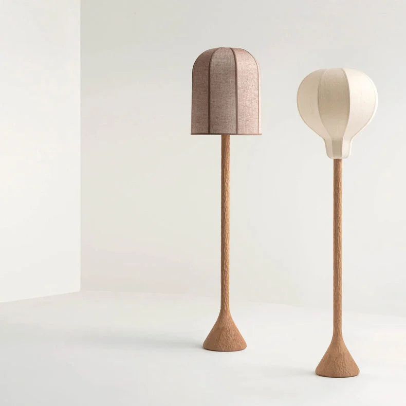 Carved Oak Linen Shade Floor Lamp | Minimalist Ul-listed Led Ready Modern Lighting
