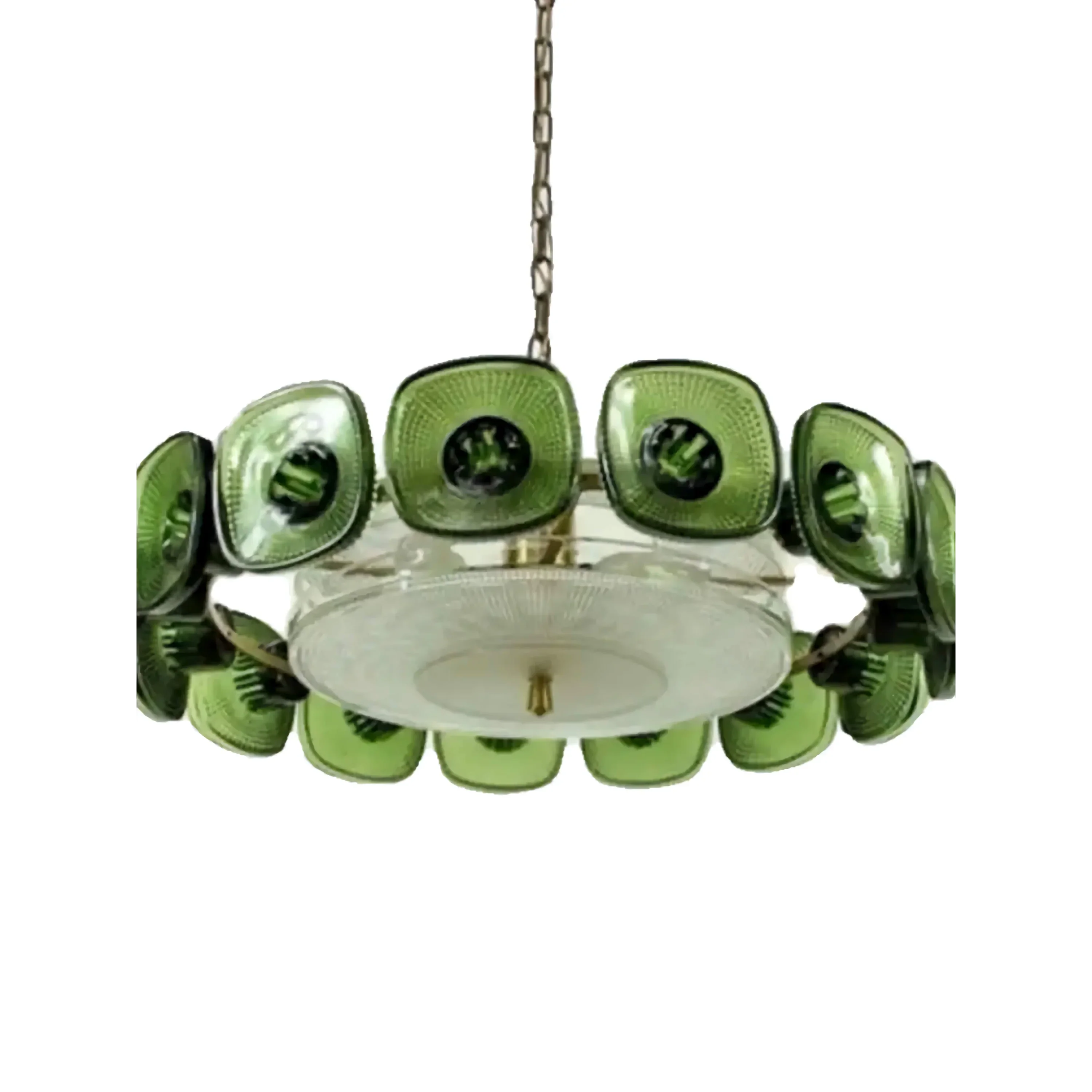 Olive Green Glass Chandelier | Vintage Inspired Italian Light Fixture | Mid Century Crystal Pendant for Dining Room