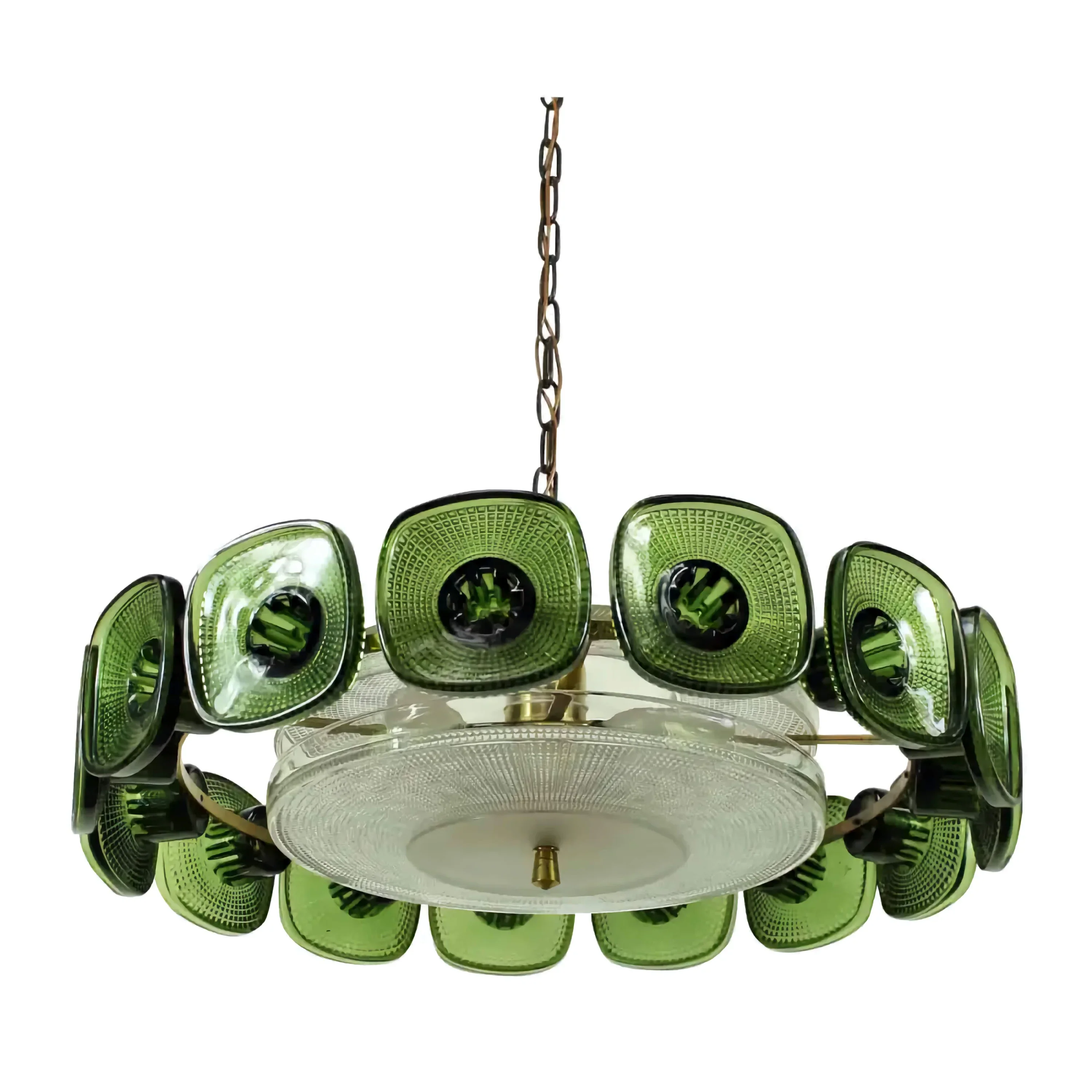 Olive Green Glass Chandelier | Vintage Inspired Italian Light Fixture | Mid Century Crystal Pendant for Dining Room