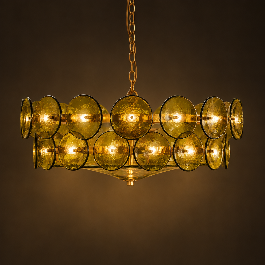 Olive Murano-Style Glass Disc Chandelier | Stainless Steel | CLKOPS203O