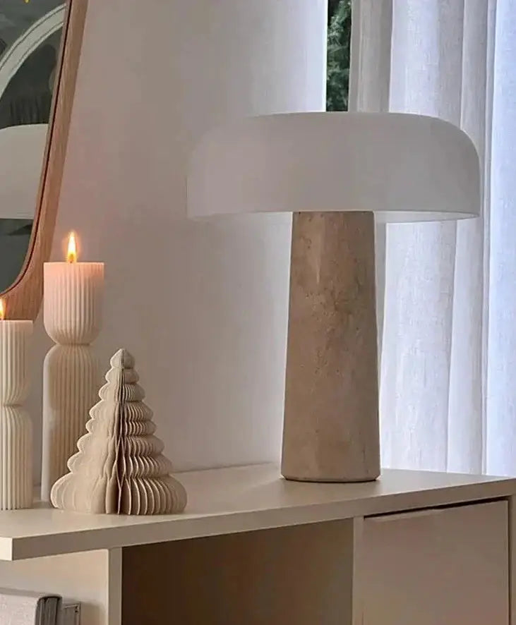 Marble Stone Table Lamp Earth Tones Bedside Contemporary Modern Luxe Lighting - Lamps