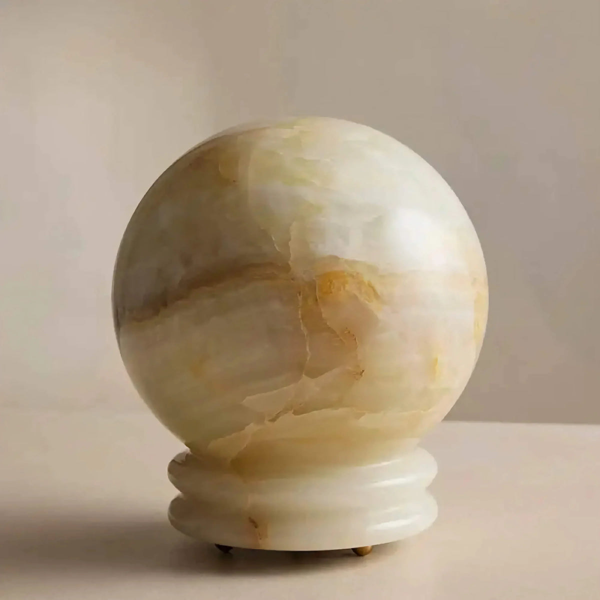 Small Onyx Table Lamp for Bedroom and Nightstand | Stone Globe Brass Detail Modern Dimmable Option Casalola Lights