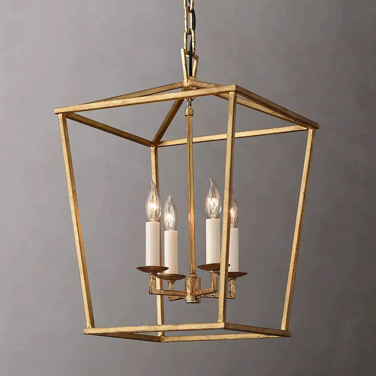 Brass Lantern Pendant Light for Entryway or Kitchen | Open Frame with 4 Candle Lights 12.6 Inch Wide Casalola Luxury
