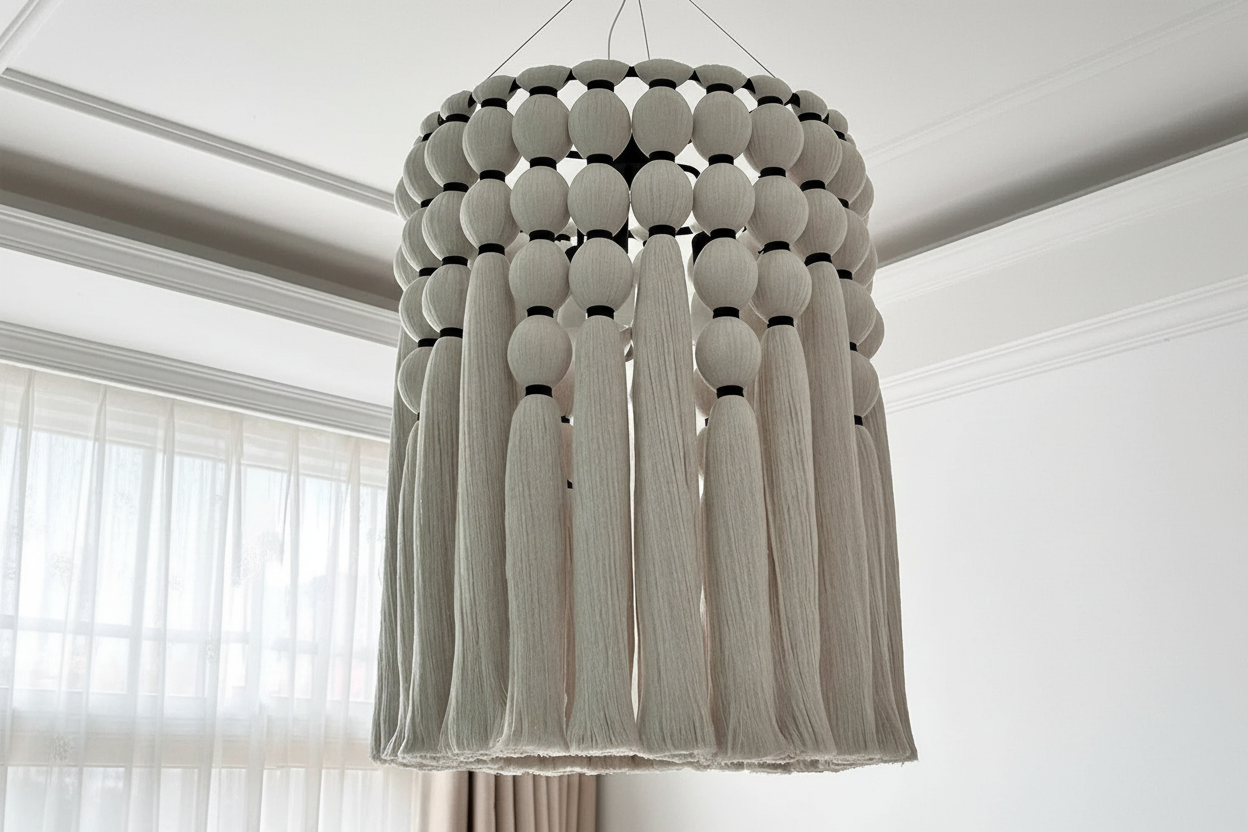 Cotton fringe pendant casting light and shadow