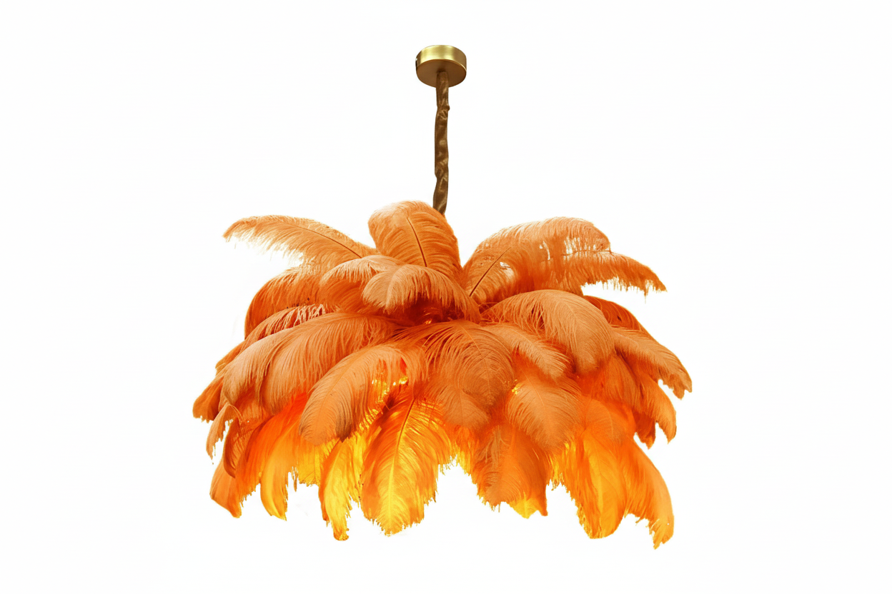 Ostrich Feather Chandelier 100-120cm | Hollywood Regency Gold Statement Light Dining Room & Entryway Casalolalights
