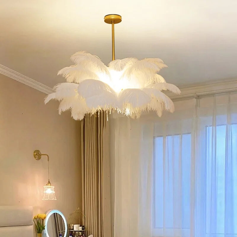 Ostrich Feather Chandelier 100-120cm | Hollywood Regency Gold Statement Light Dining Room & Entryway Casalolalights