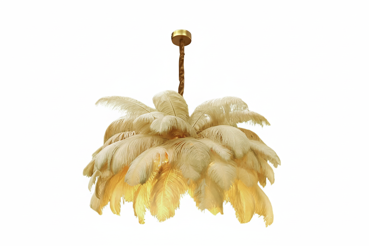 Ostrich Feather Chandelier 100-120cm | Hollywood Regency Gold Statement Light Dining Room & Entryway Casalolalights
