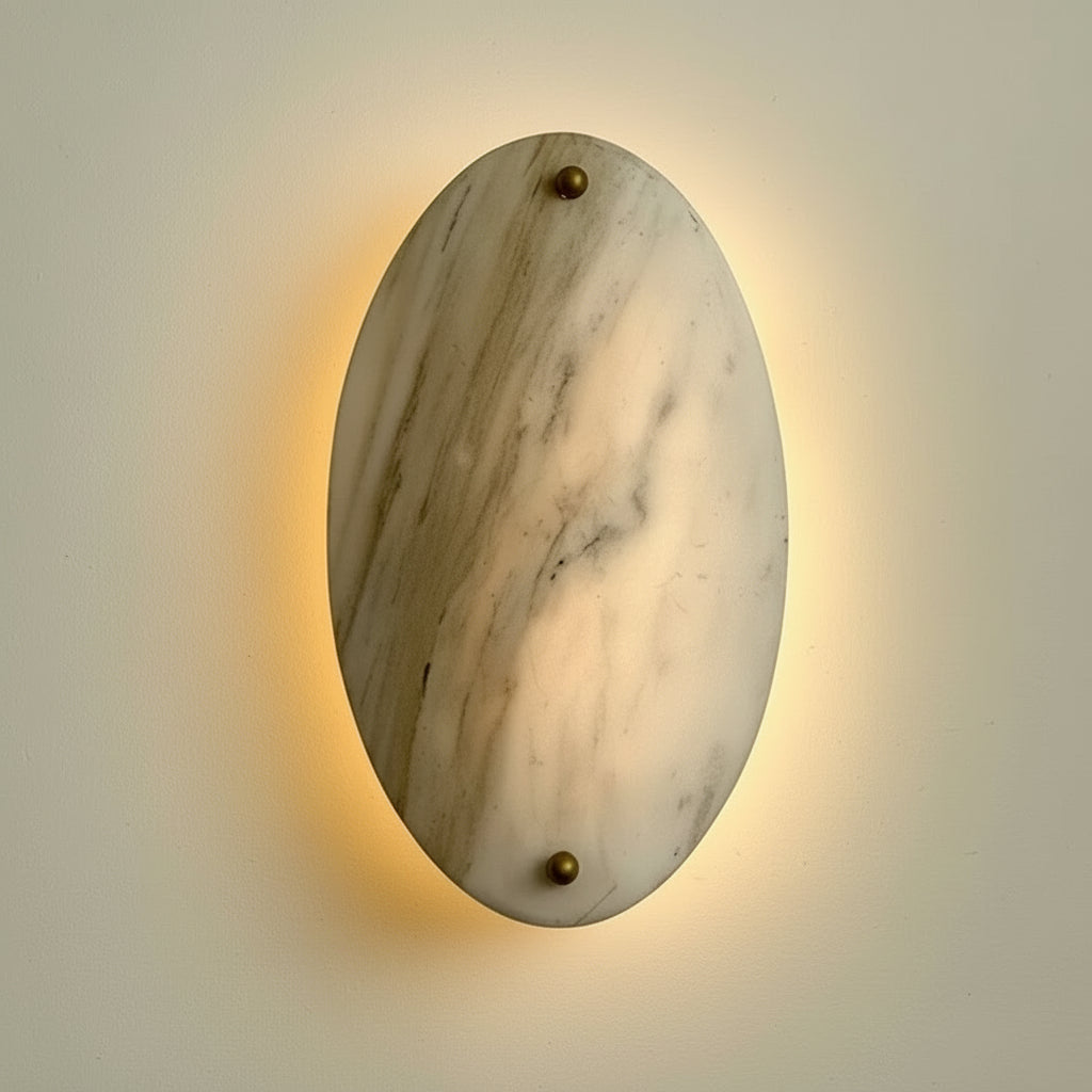 Oval Marble Wall Sconce – Natural Stone & Brass Light with Warm Led for Bedroom or Hallway Casalolalights Luxury Lamps