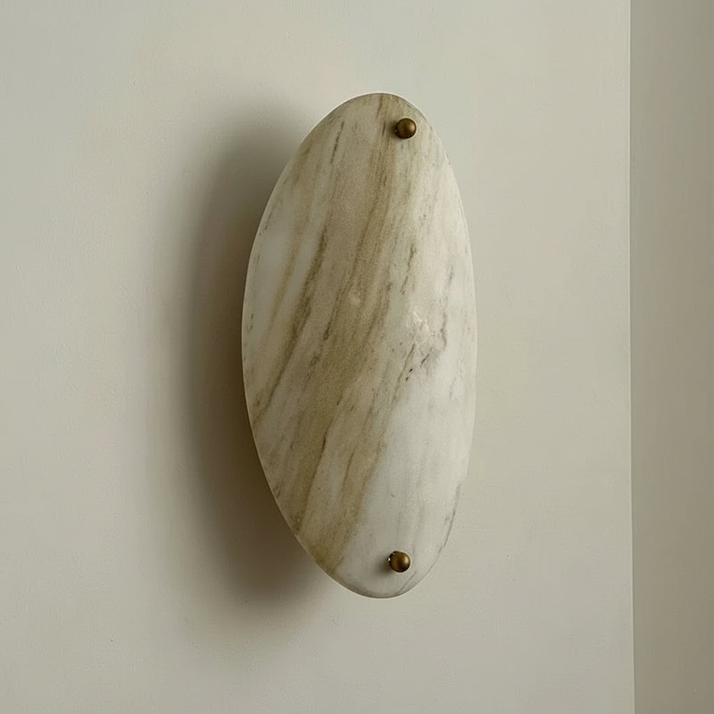 Genuine Marble Oval Wall Sconce Brass | Low Profile Vanity Pair Hallway Backlit Stone Casalola Lights Luxury Lamps