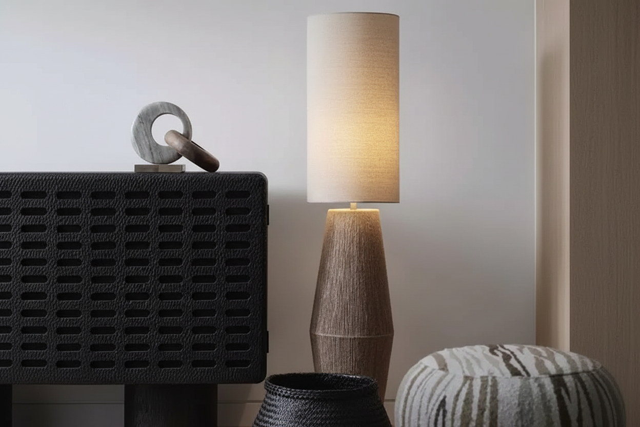 Hand-wrapped Hemp Rope Floor Lamp | Organic Wabi-sabi Linen Shade | 150cm Textured Artisan Lighting | Casalola Lights