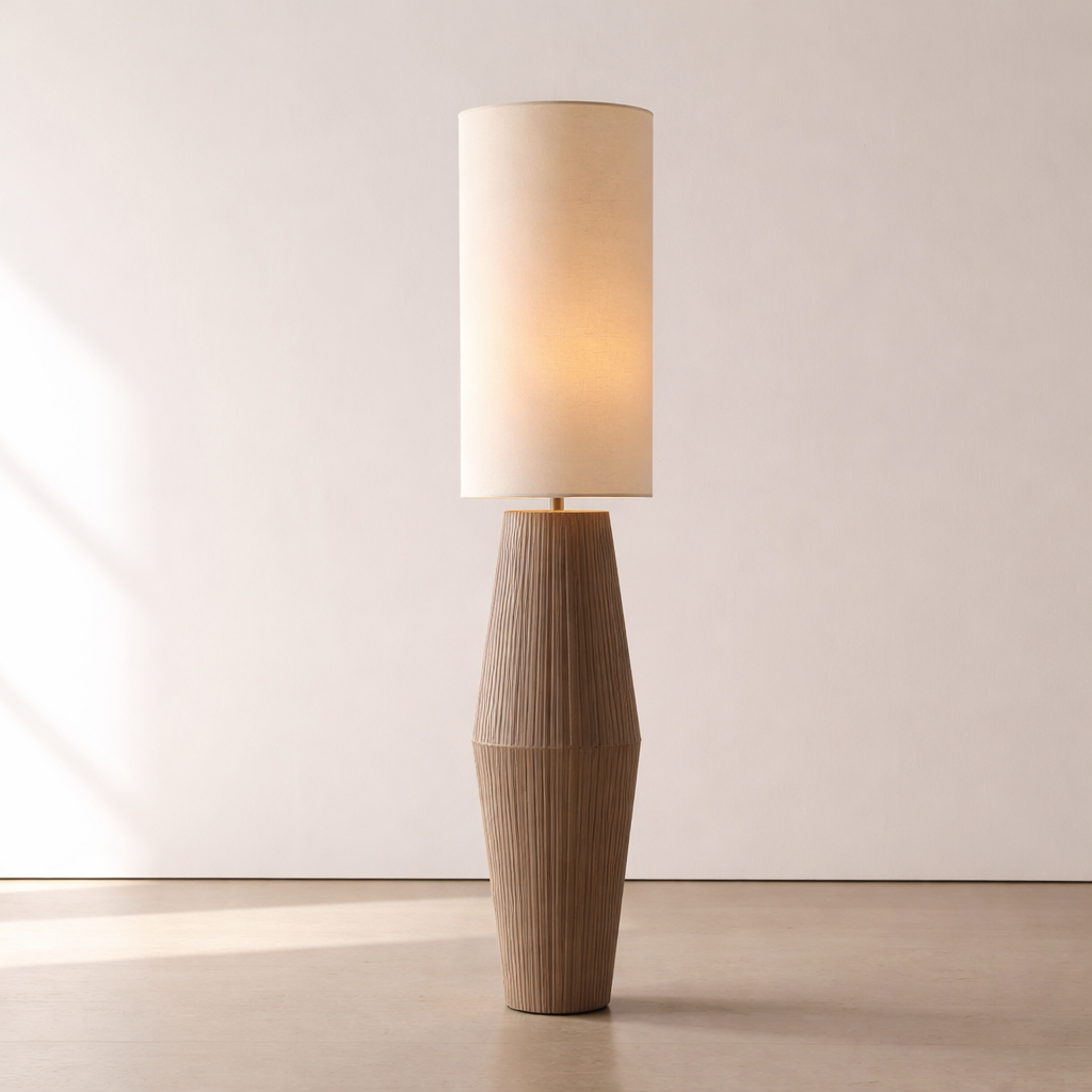 Linen Column Floor Lamp Tall Shade | Bedside or Reading Corner Light 150cm E27/e26 Warm 2700k Casalola Lights Luxury