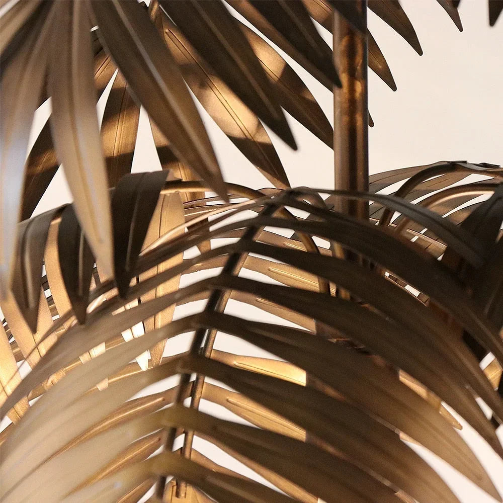 Tropical Palm Leaf Pendant Light Brushed Gold Iron | Over a Dining Table Entry or Hotel Lounge Casalola Lights Luxury