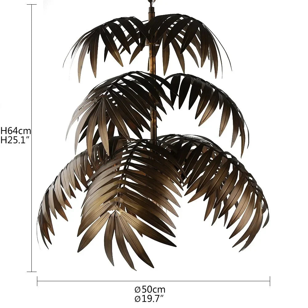 Tropical Palm Leaf Pendant Light Brushed Gold Iron | Over a Dining Table Entry or Hotel Lounge Casalola Lights Luxury