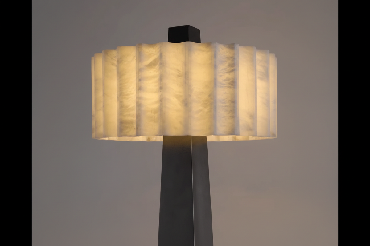 Alabaster Floor Lamp 165cm | 1970s Pleated-shade Standing Mid-century Modern Living Room Casalolalights Luxury Lamps