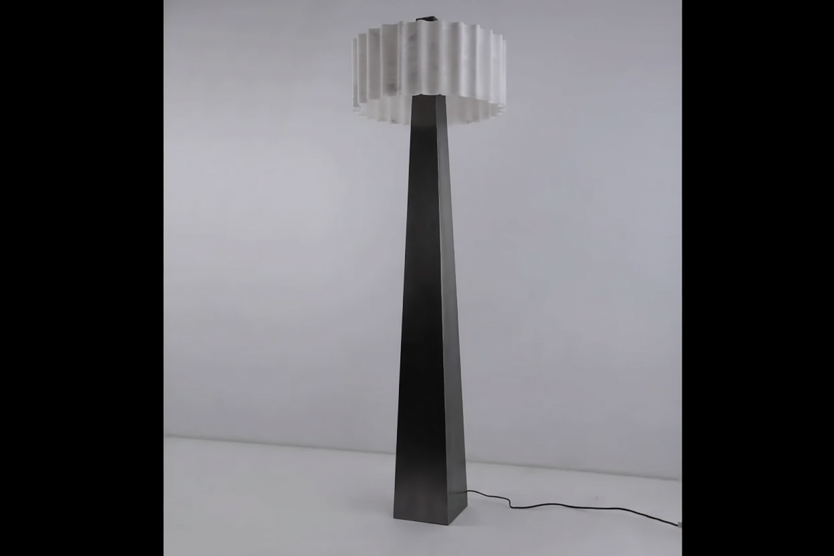 Genuine Alabaster Floor Lamp Pleated Shade | 165cm Tall E26/e27 Dimmable Option 1970s Style Casalola Lights Luxury